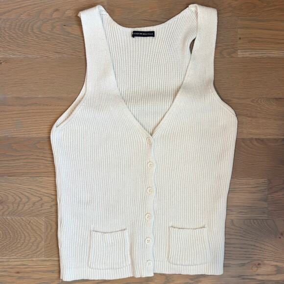 Brandy Melville Tops - Brandy Melville White Ribbed Knit Button Front Sweater Vest Size Small